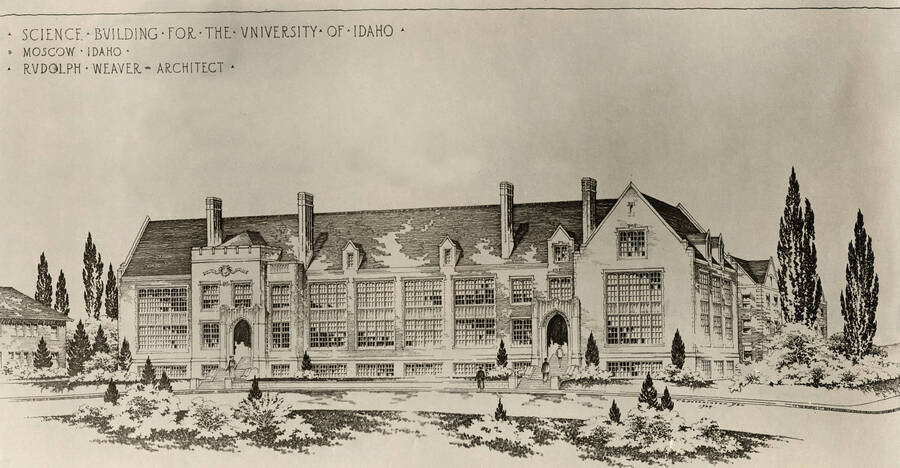 1920 photograph of Science Hall Renamed Life Sciences Building in 1964. Architect's drawing. [PG1_67-01]