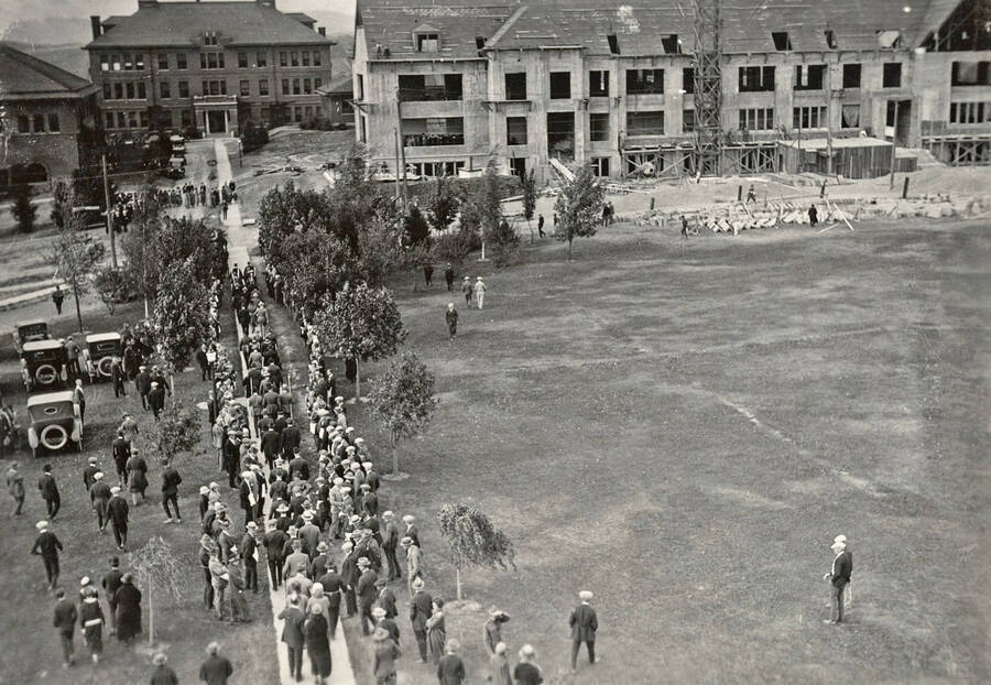 1924-09-17 photograph of Science Hall Renamed Life Sciences Building in 1964. View of the Masonic procession. [PG1_067-12]