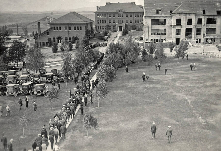 1924-09-17 photograph of Science Hall Renamed Life Sciences Building in 1964. View of the Masonic procession. [PG1_067-13]