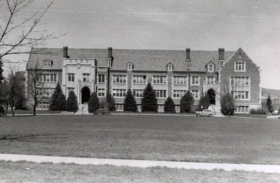 1954 photograph of Science Hall Renamed Life Sciences Building in 1964. View from Administration lawn. Donor: Maurice Johnson. [PG1_067-63]