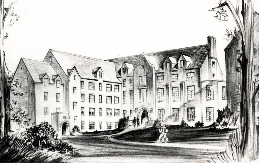 1930 photograph of Chrisman Hall. Architect's drawing. [PG1_076-01]