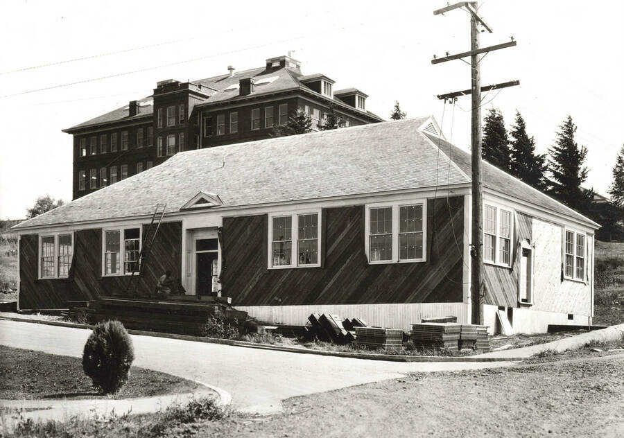 1935 photograph of Entomology Building. View of construction debris. [PG1_079-02]