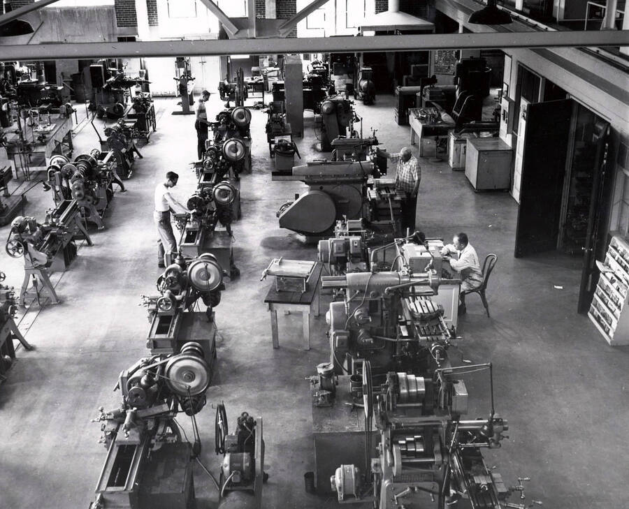 1942 photograph of Kirtley Engineering Laboratory. View of the shop interior. Donor: Publications Dept. [PG1_084-13b]