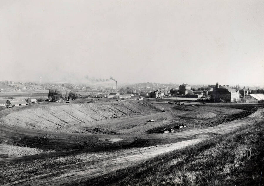1936 photograph of Neale Stadium. View of the excavation of the site. [PG1_085-17]