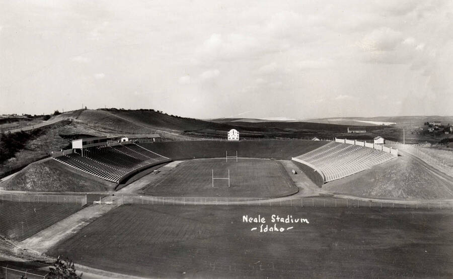 1937 photograph of Neale Stadium. View shows the score clock and the fields in the background.[PG1_085-05]