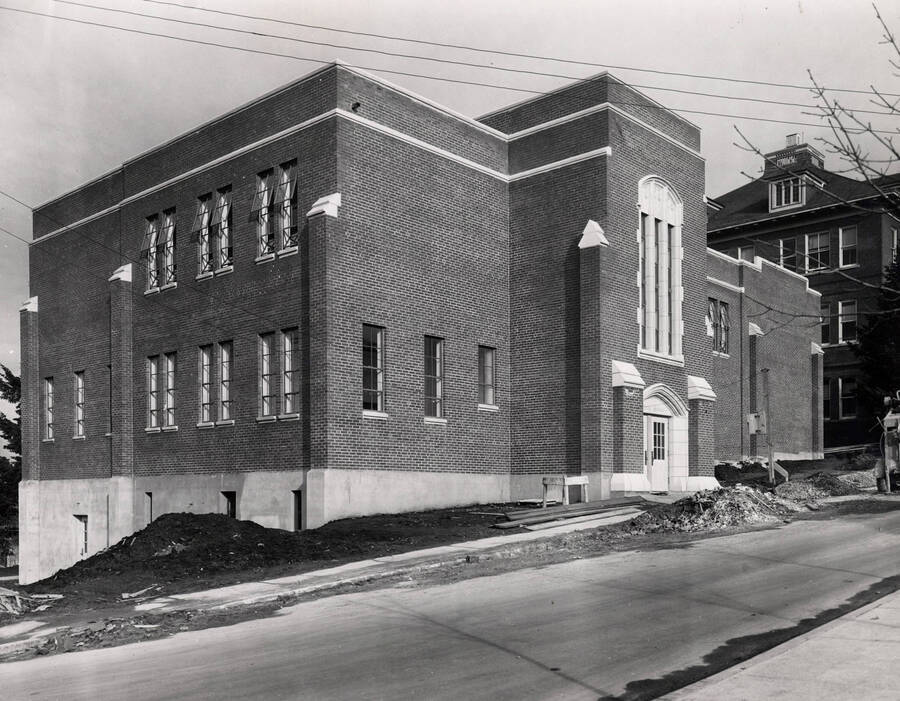 1942 photograph of Dairy Science Building. View of the nearly completed construction. [PG1_092-08]