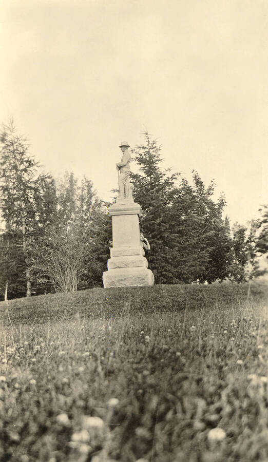 1915 photograph of the Spanish American War Memorial. Trees in background. Donor: U of I Alumni Office. [PG1_099-15]