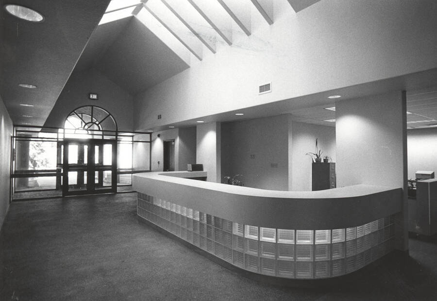 1990 photograph of the Business Technology Incubator. Interior view of entrance. [PG1_099-17a]