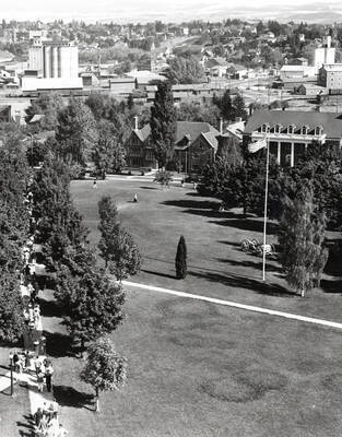 1930 photograph of cannons. Kappa Sigma house in background.
