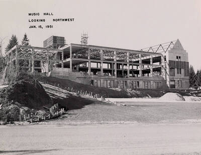 January 15, 1951 photograph of the Music Building under construction.