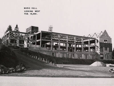 February 15, 1951 photograph of the Music Building under construction.