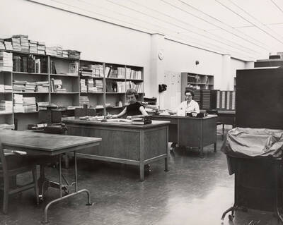 1957 photograph of the Library. Technical services department.
