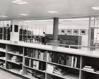 1957 photograph of the Library. Card catalog in background.