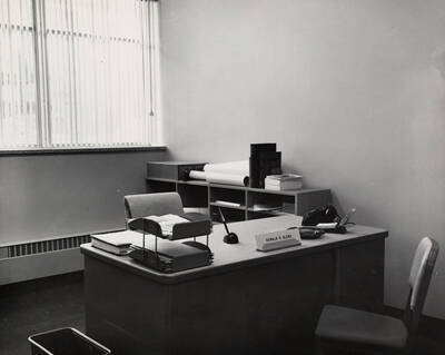 1957 photograph of the Library. Office of librarian.