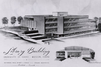 1957 illustration of the Library. Architect's rendering. Donor: Publications Dept.
