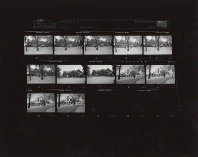 1955 negatives of the Home Economics Building. 12 images on strips of five.