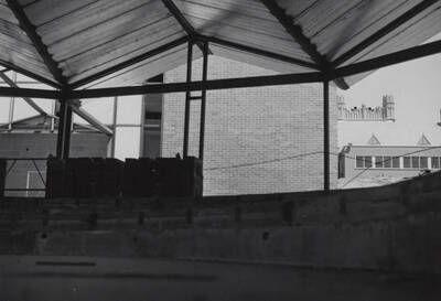 1968 photograph of the Education Building under construction. Administration Building in background.