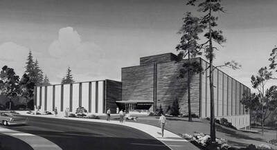 1967 illustration of the Education Building. Architect's rendering. Donor: Publications Dept.