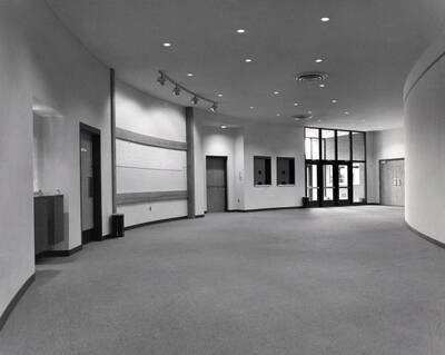 1975 photograph of Hartung Theatre. Lobby.