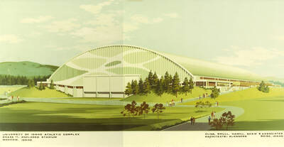 1971 illustration of the Kibbie-ASUI Activity Center. Architect's rendering. Donor: Athletic Dept.