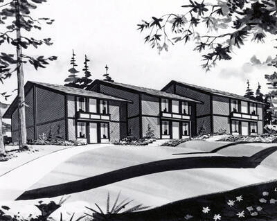 1970 illustration of the South Hill Terrace Apartments. Architect's rendering.