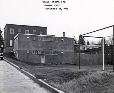 December 15, 1953 photograph of the Small Animal Research Laboratory under construction. Donor: Publications Dept.