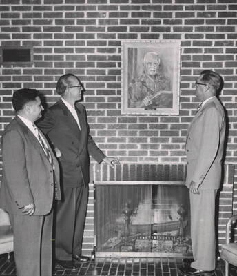October 3, 1952 photograph of the James Memorial Clubhouse dedication ceremony. Left to right: Gale Mix, J. Ray Cox, Jess E. Buchanan.