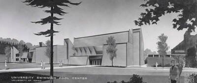 1969 illustration of the Swim Center. Architect's rendering.