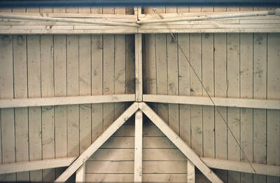 1975 photograph of Art and Architecture South during renovation. Roof. Donor: Karl Roenke and Robert Weaver, 1976.