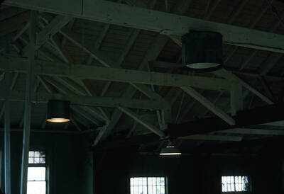 1975 photograph of Art and Architecture South during renovation. Roof and ceiling lights. Donor: Karl Roenke and Robert Weaver, 1976.