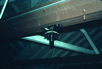 1975 photograph of Art and Architecture South during renovation. Detail of original gym hardware. Donor: Karl Roenke and Robert Weaver, 1976.