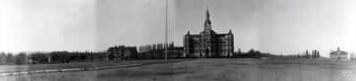 1905 panoramic photograph of University of Idaho campus. View of the four buildings that made up the University of Idaho.