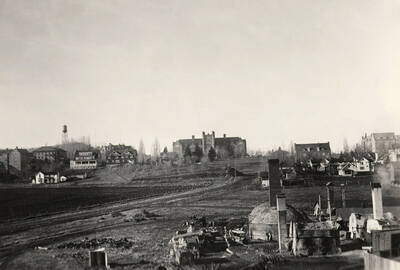 1930 panoramic photograph of University of Idaho campus. Brickyard is in the foreground.