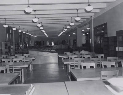 1957 photograph of the Library. View of the second floor periodical reading room.
