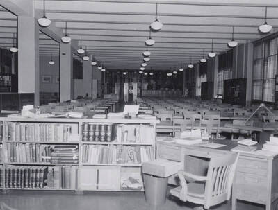 1957 photograph of the Library. View of the main reading room.