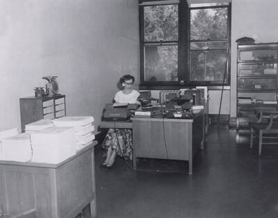 1957 photograph of the Library. Office of secretary Noreen Sandell.