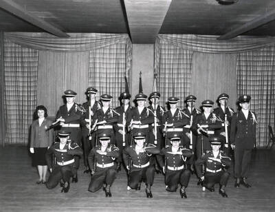 1962 photograph of Military Science Cadets. Military cadet drill team. Donor: Army ROTC.