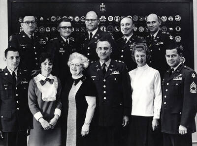 1969 photograph of Military Science Cadets. Department staff. Donor: Army ROTC.