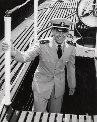 1960 photograph of Naval Science. Midshipman Richard Wyatt aboard the USS Greenfish. Donor: Publications Dept.