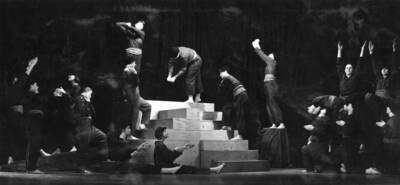 1932 photograph of Physical Education. Taps and Terps performing a dance piece.