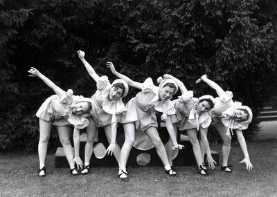 1937 photograph of Physical Education. Taps and Terps Quints performance.
