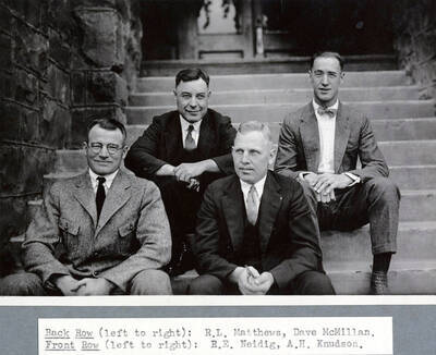 1923 photograph of Athletics. l-r: (front) R.E. Neidig, A.H. Knudson; (back) R.L. Mathews, Dave McMillan.