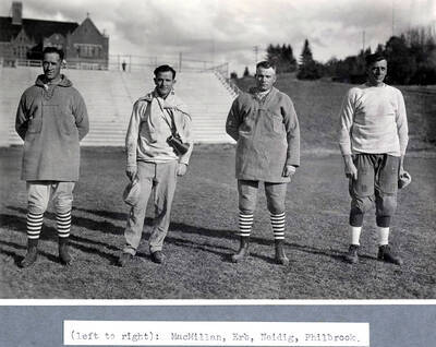 1927 photograph of Athletics. l-r: MacMillan, Erb, Neidig, Philbrook.
