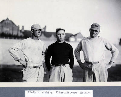 1927 photograph of Athletics. l-r: Morris 'Dusty' Kline, Stivers, Neidig.
