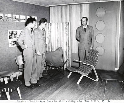 1950 photograph of Art and Architecture. Chairs being presented to President J. E. Buchanan. Donor: Publications Dept.