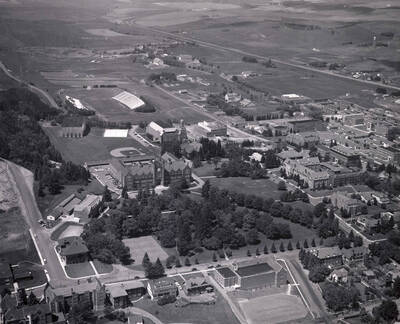 1962 photograph of University of Idaho campus (Aerial View). Donor: U of I Alumni Office.