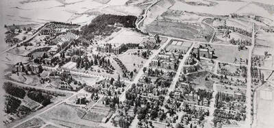 1935 photograph of University of Idaho campus. 5x10 black and white print of drawing.