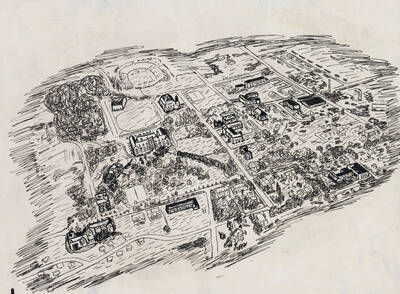 1930 photograph of University of Idaho campus. Black and white print of drawing. Donor: Publications Dept.