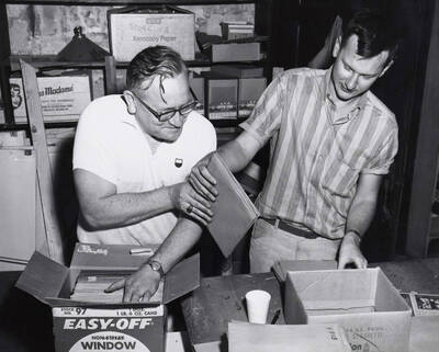 1965 photograph of Gifts. Charles Webbert and Paul Conditt processing the Barnard-Stockbridge photo negatives.