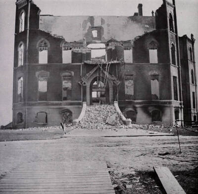 1906 photograph of Administration Building. View of the old administration Building after the fire.